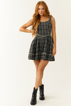 Black and White Plaid Tweed Sleeveless Short Dress