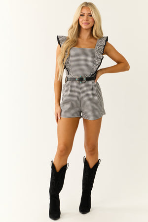 Black and White Ruffle Strap Gingham Romper