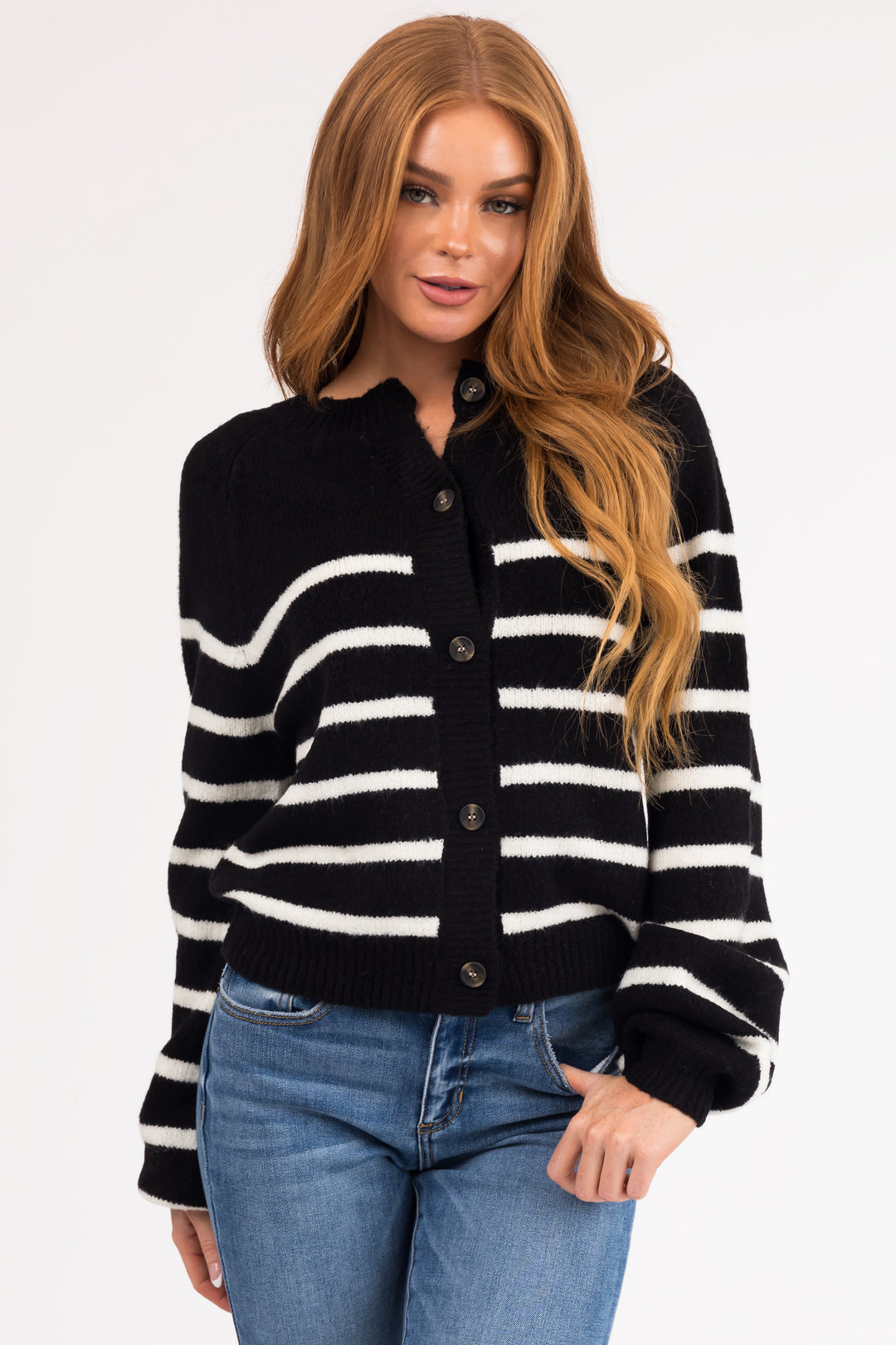 White Fur Trim Cardigan Black / L