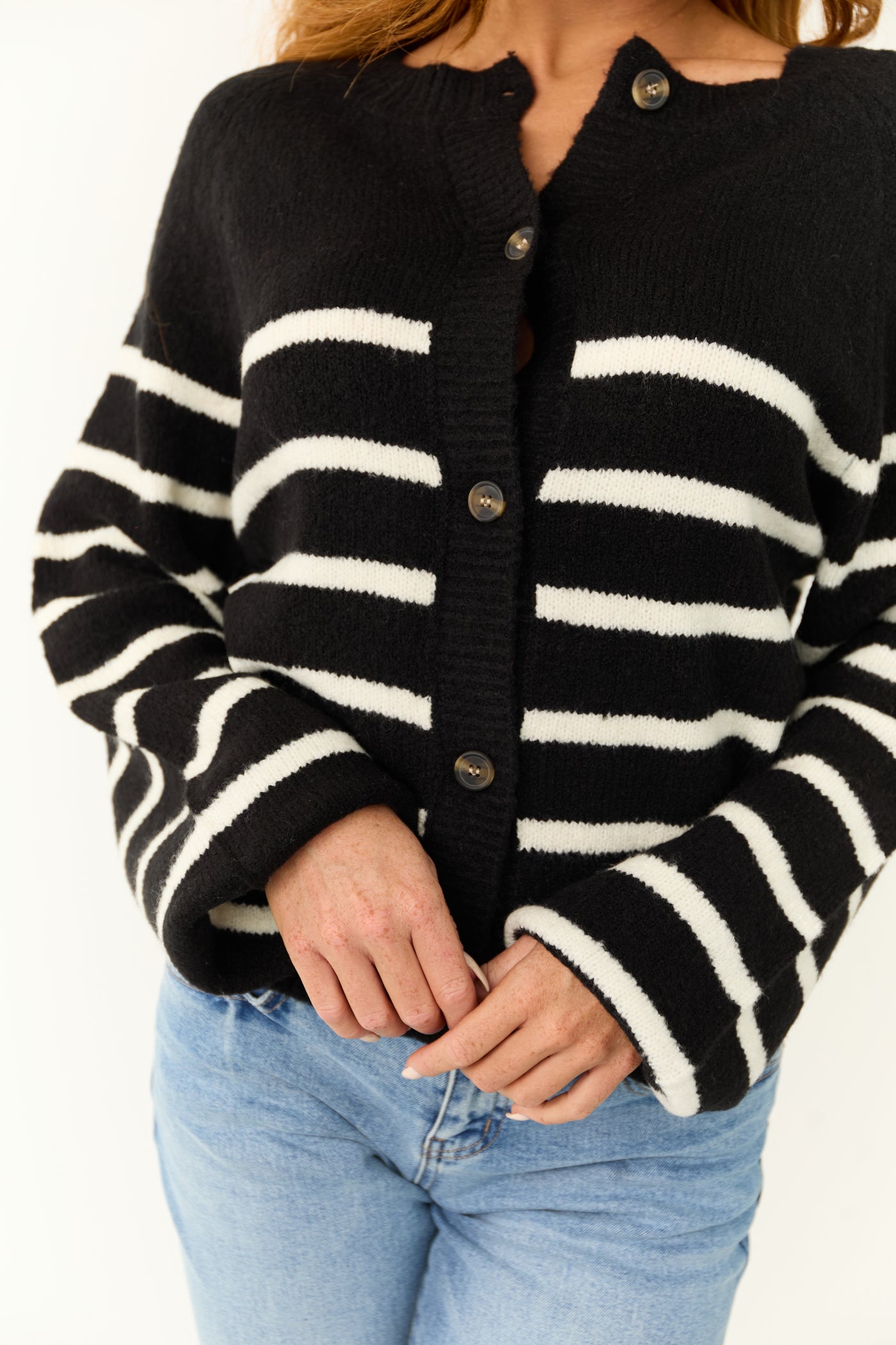 Black and White Striped Button Down Cardigan