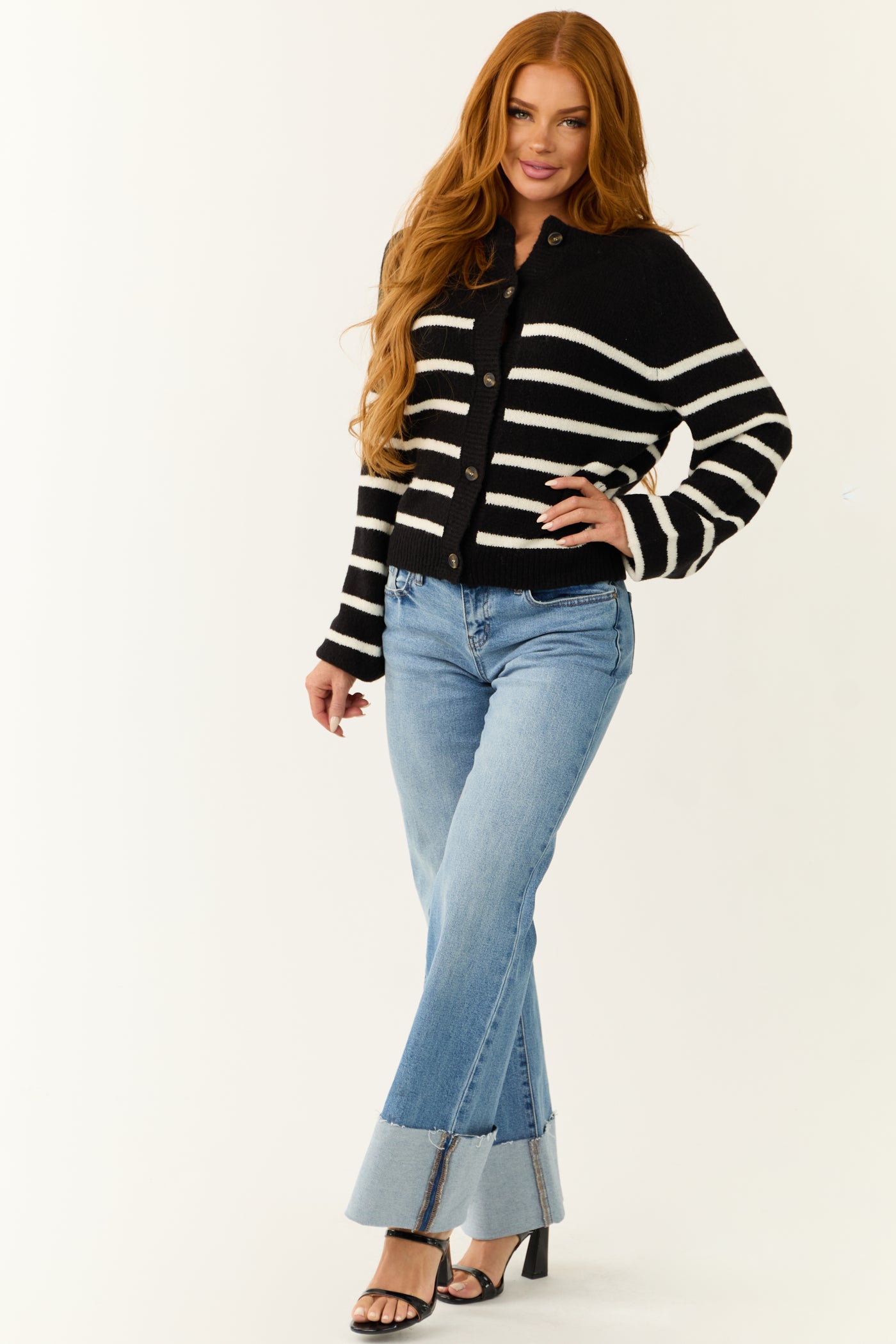 Black and White Striped Button Down Cardigan