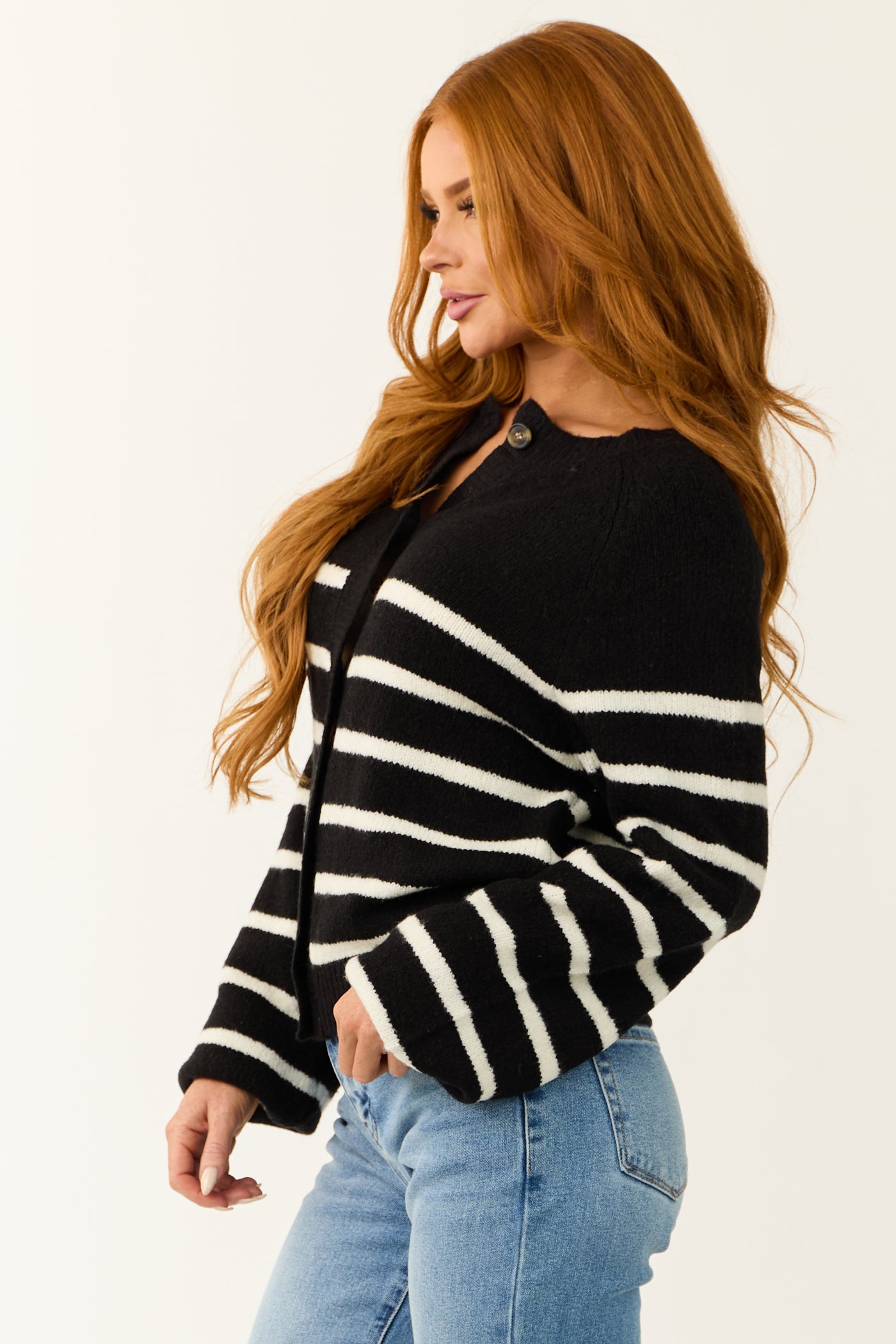 Black and White Striped Button Down Cardigan