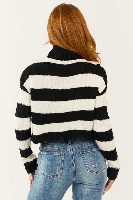 Black and White Striped Turtleneck Sweater