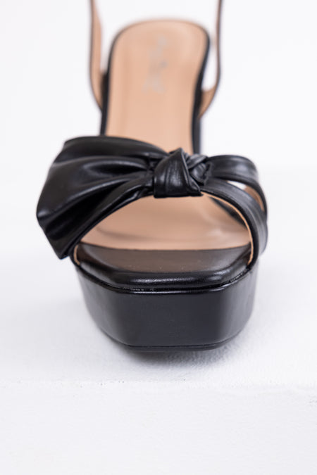 Black Bow Detail Ankle Strap Platform Heels