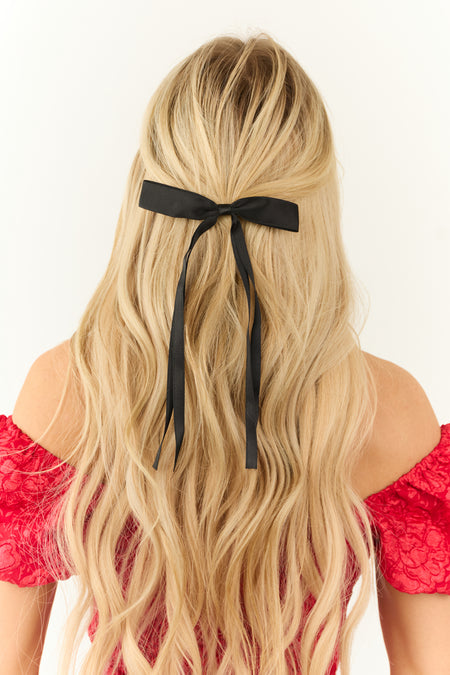 Black Bow Long Ribbon Hair Clip