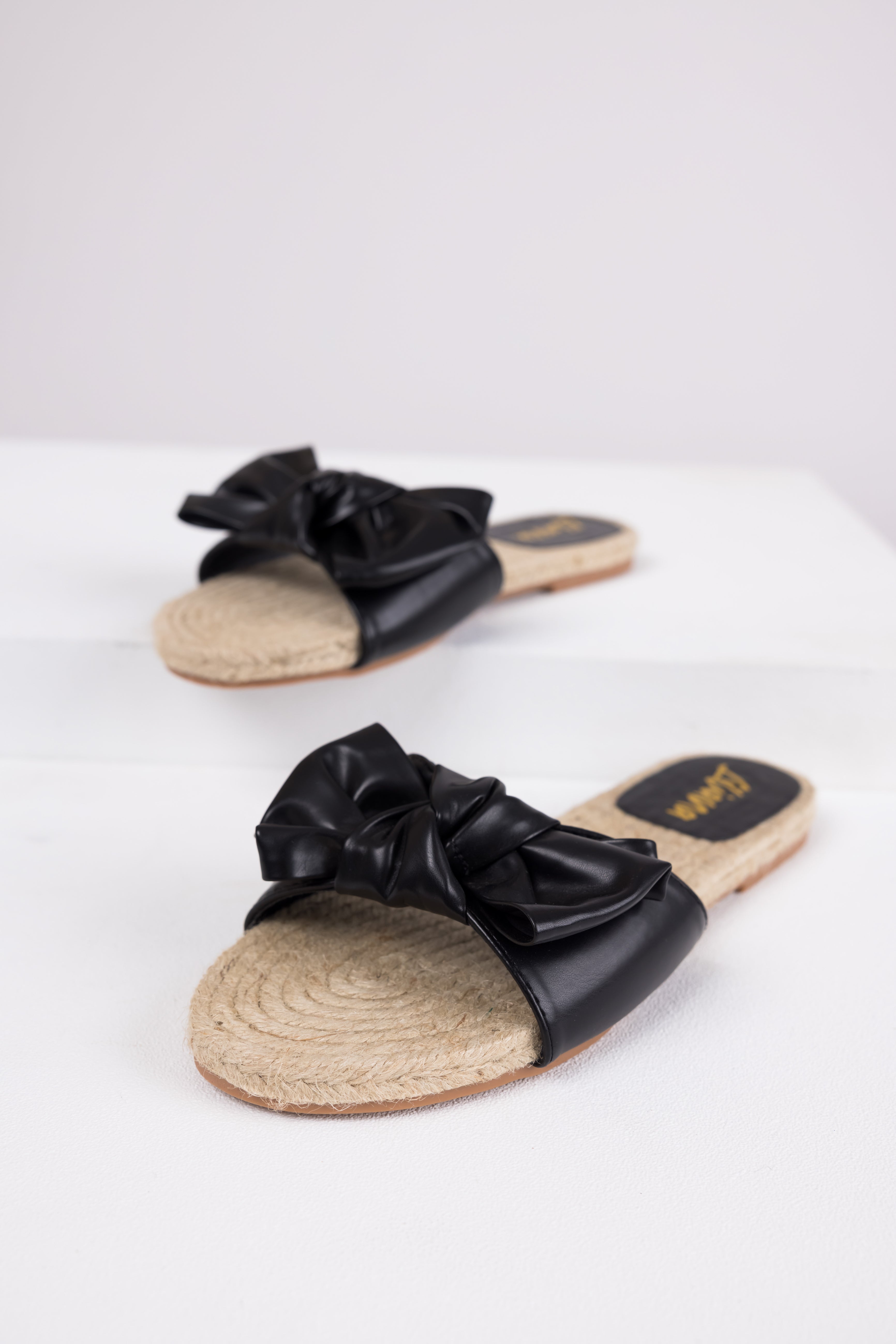 Black Bow Strap Flat Espadrille Sandals