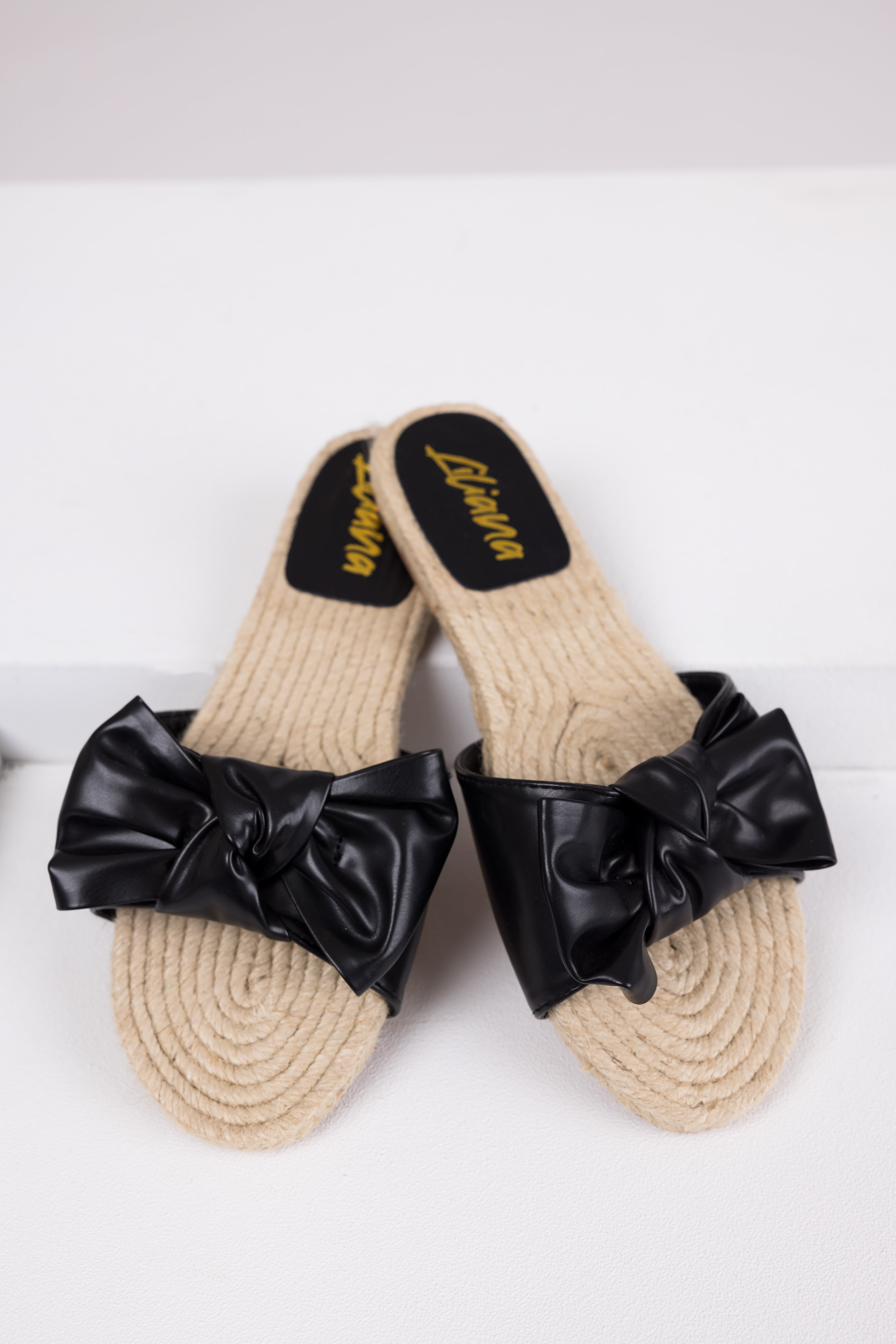 Black Bow Strap Flat Espadrille Sandals