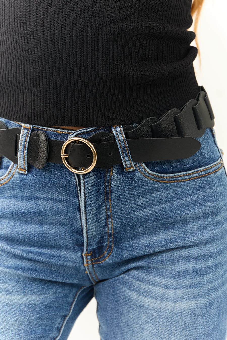 Black Braided Link Faux Leather Belt