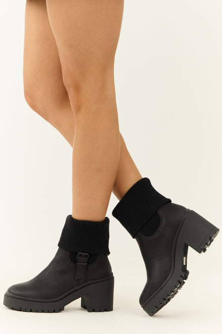 Black Chunky Heel Side Buckle Booties