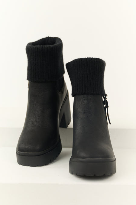 Black Chunky Heel Side Buckle Booties