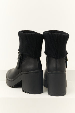 Black Chunky Heel Side Buckle Booties