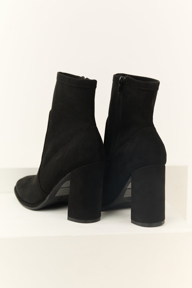 Black Chunky Square Heel Faux Suede Booties