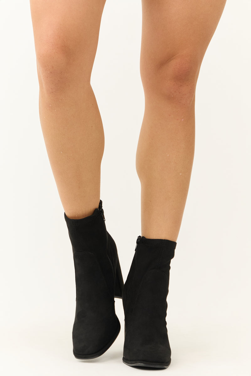 Black Chunky Square Heel Faux Suede Booties