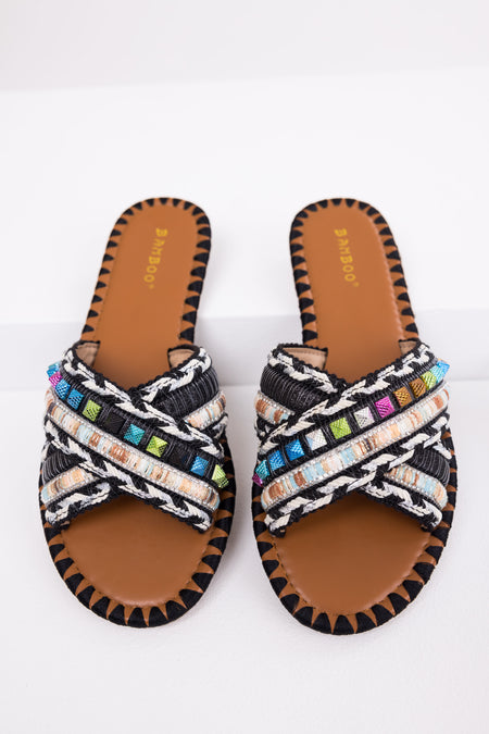 Black Crisscross Strap Boho Style Sandals