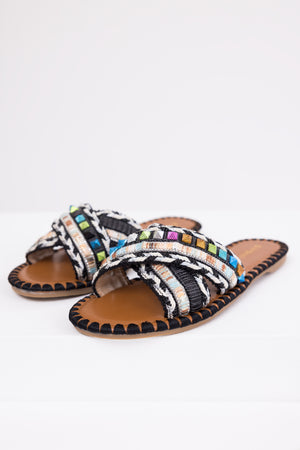 Black Crisscross Strap Boho Style Sandals