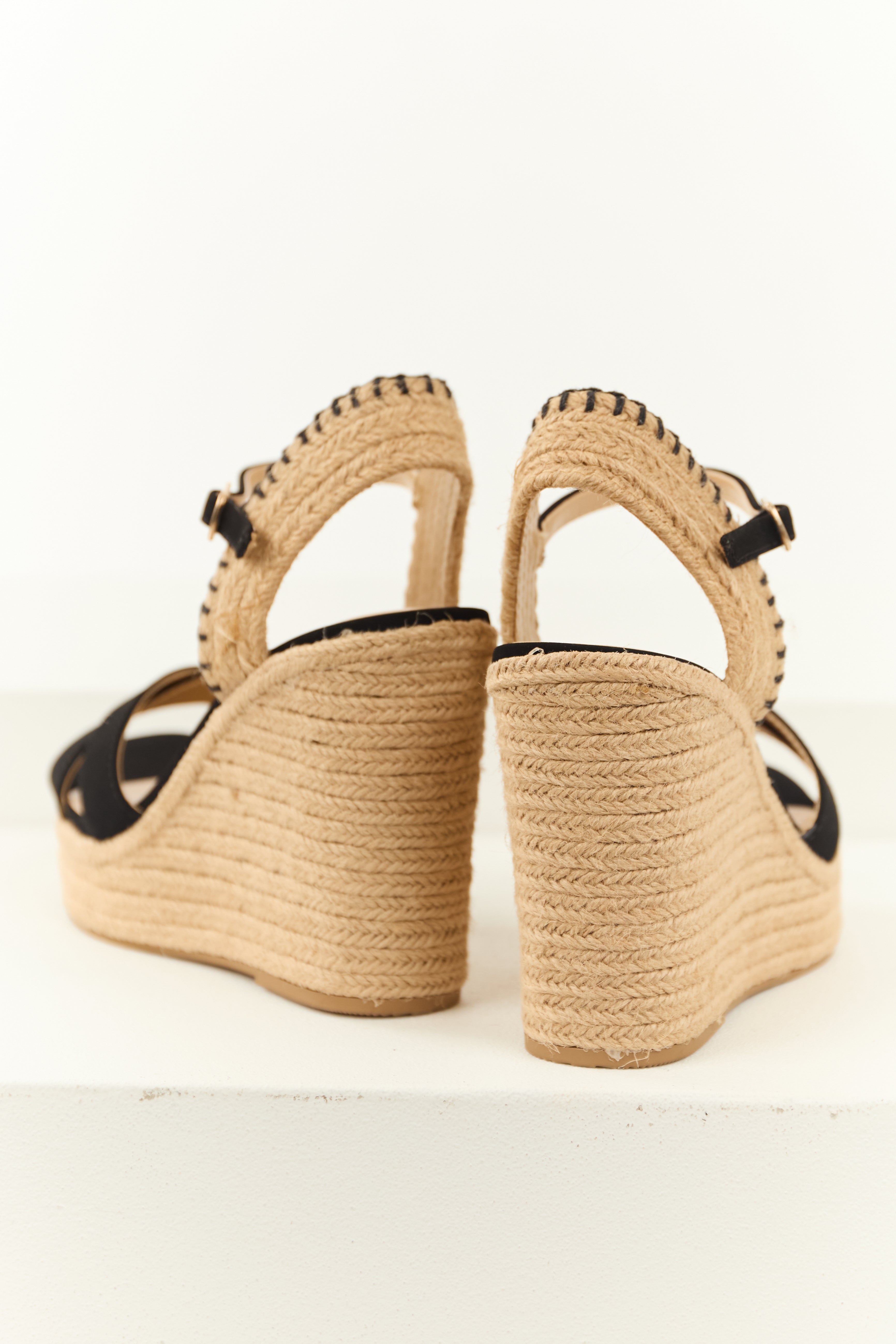 Black Cross Strap Platform Espadrille Wedges