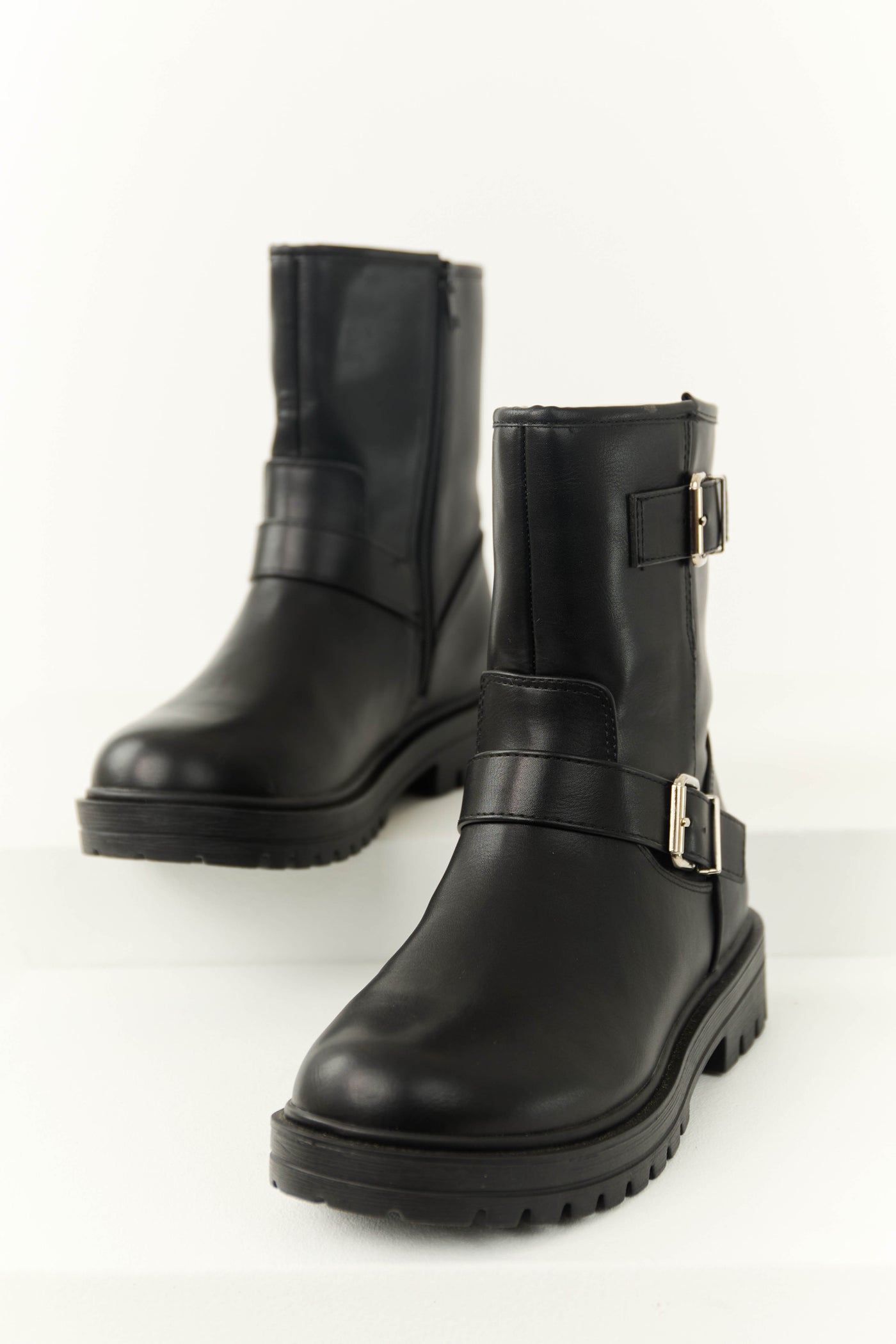 Black Double Buckle Short Boot