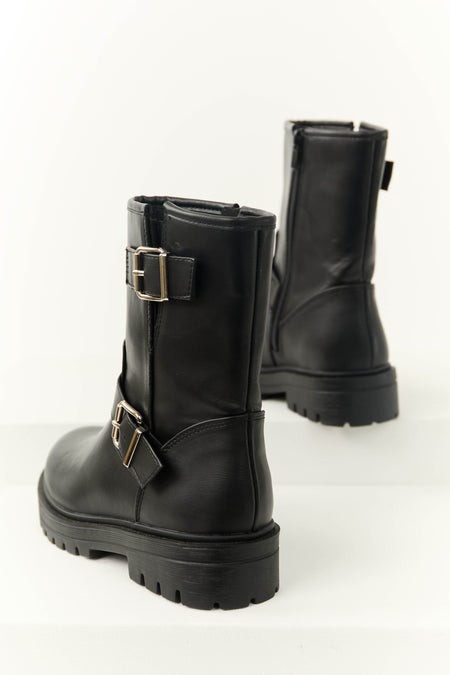 Black Double Buckle Short Boot