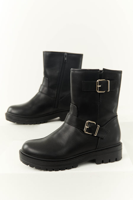 Black Double Buckle Short Boot