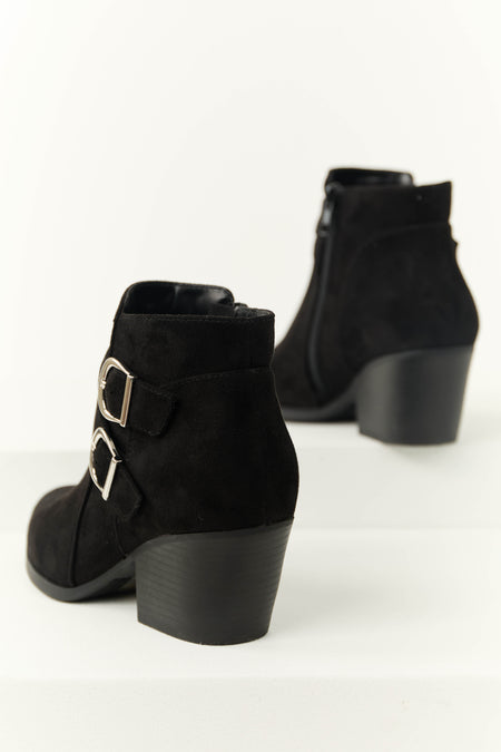 Black Double Buckle Strap Ankle Booties