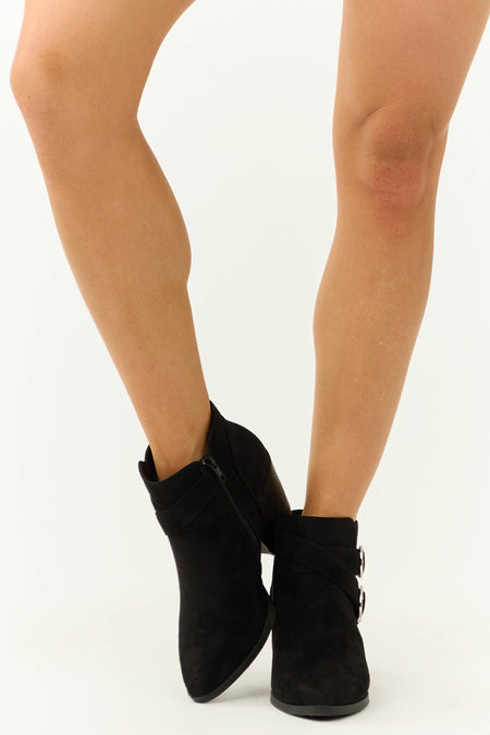 Black Double Buckle Strap Ankle Booties