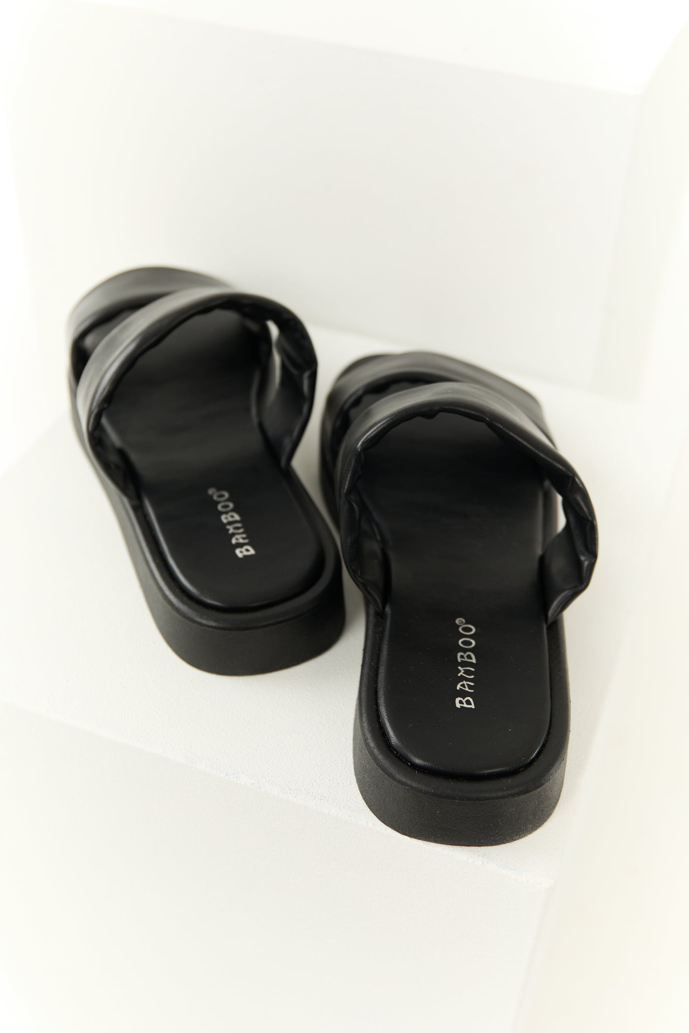 Black Double Strap Open Toed Flat Sandals