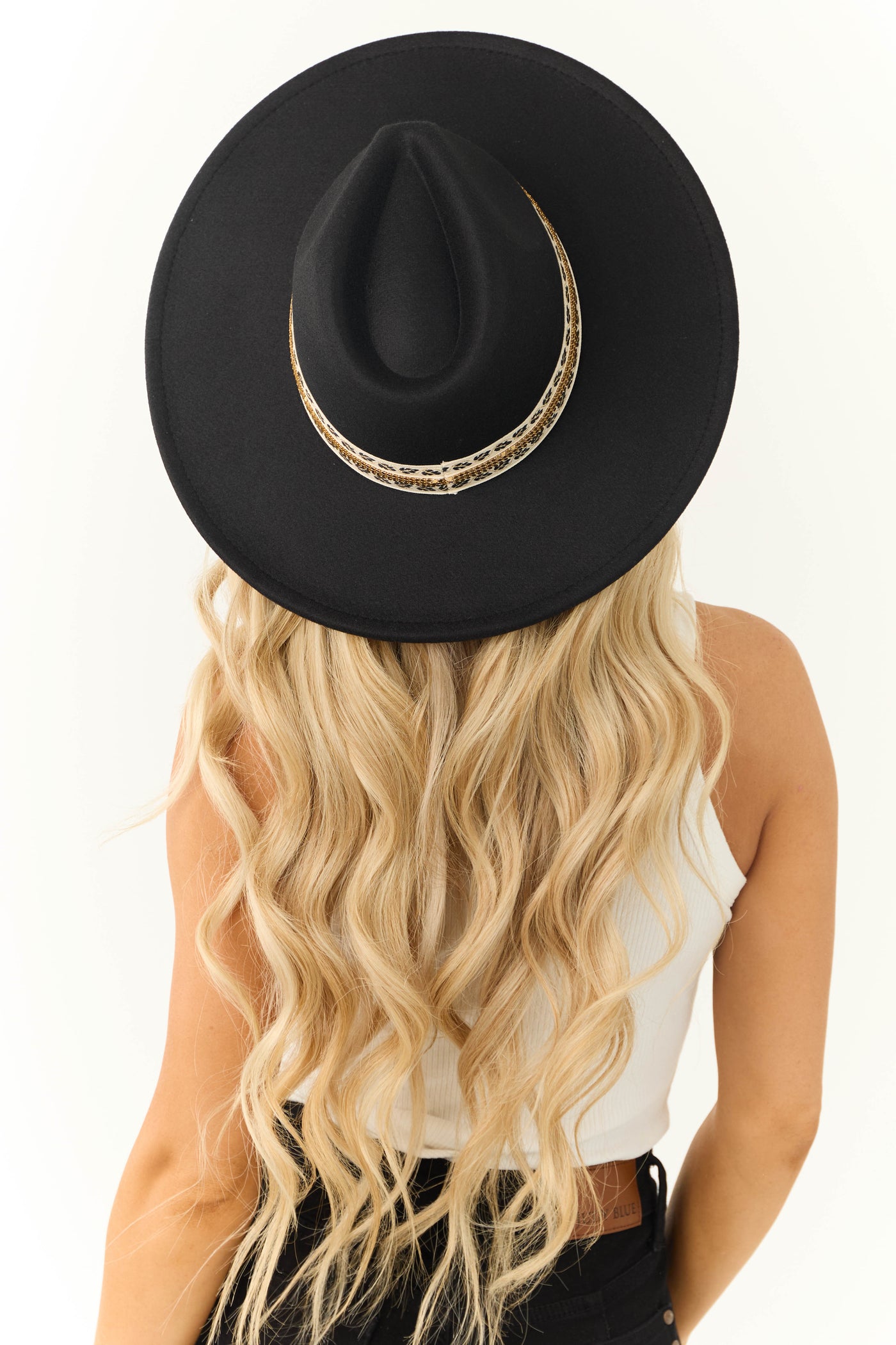 Black Embroidered Ribbon Fedora Hat