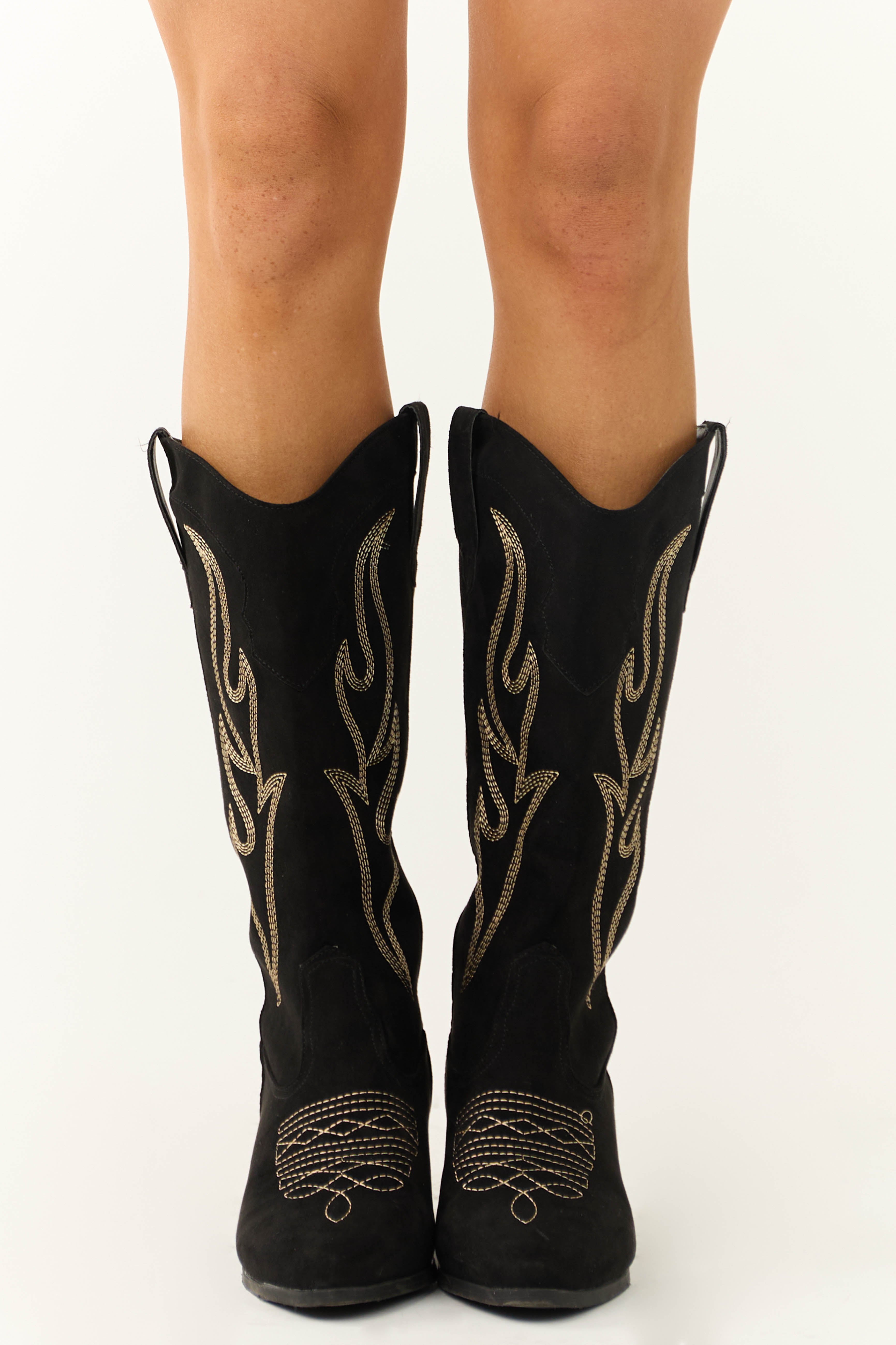 Black Embroidered Western Style Boots