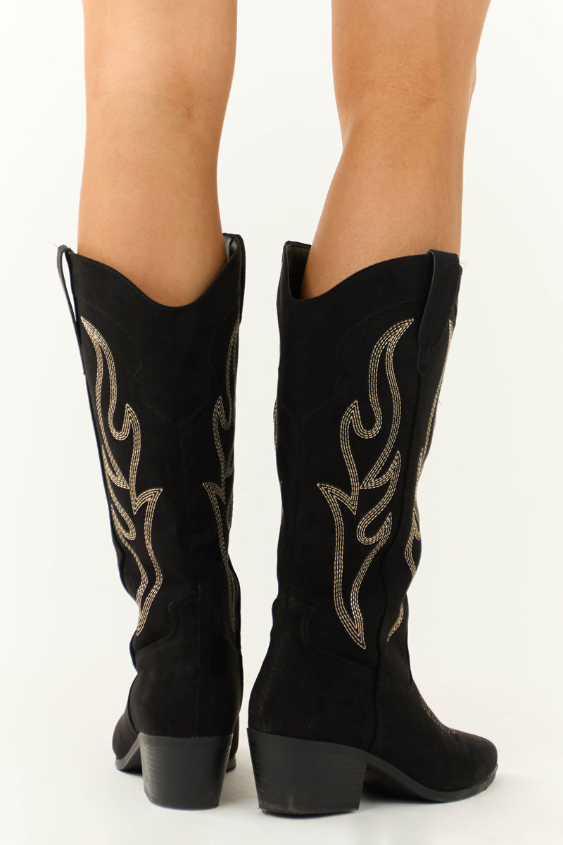 Black Embroidered Western Style Boots