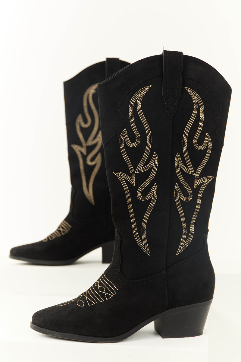 Black Embroidered Western Style Boots