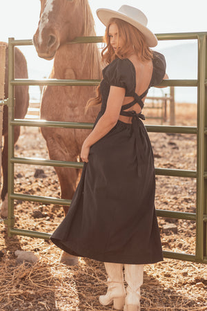 Black Faded Stripe Smocked Short Sleeve Maxi Dress