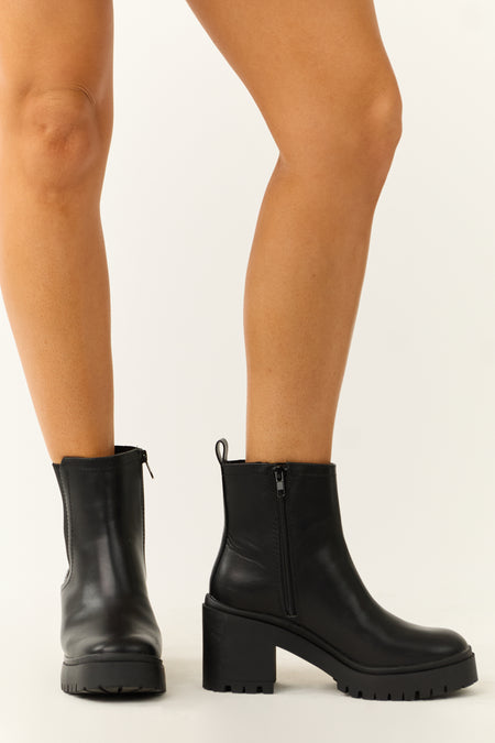 Black Faux Leather Chucky Platform Heel Bootie