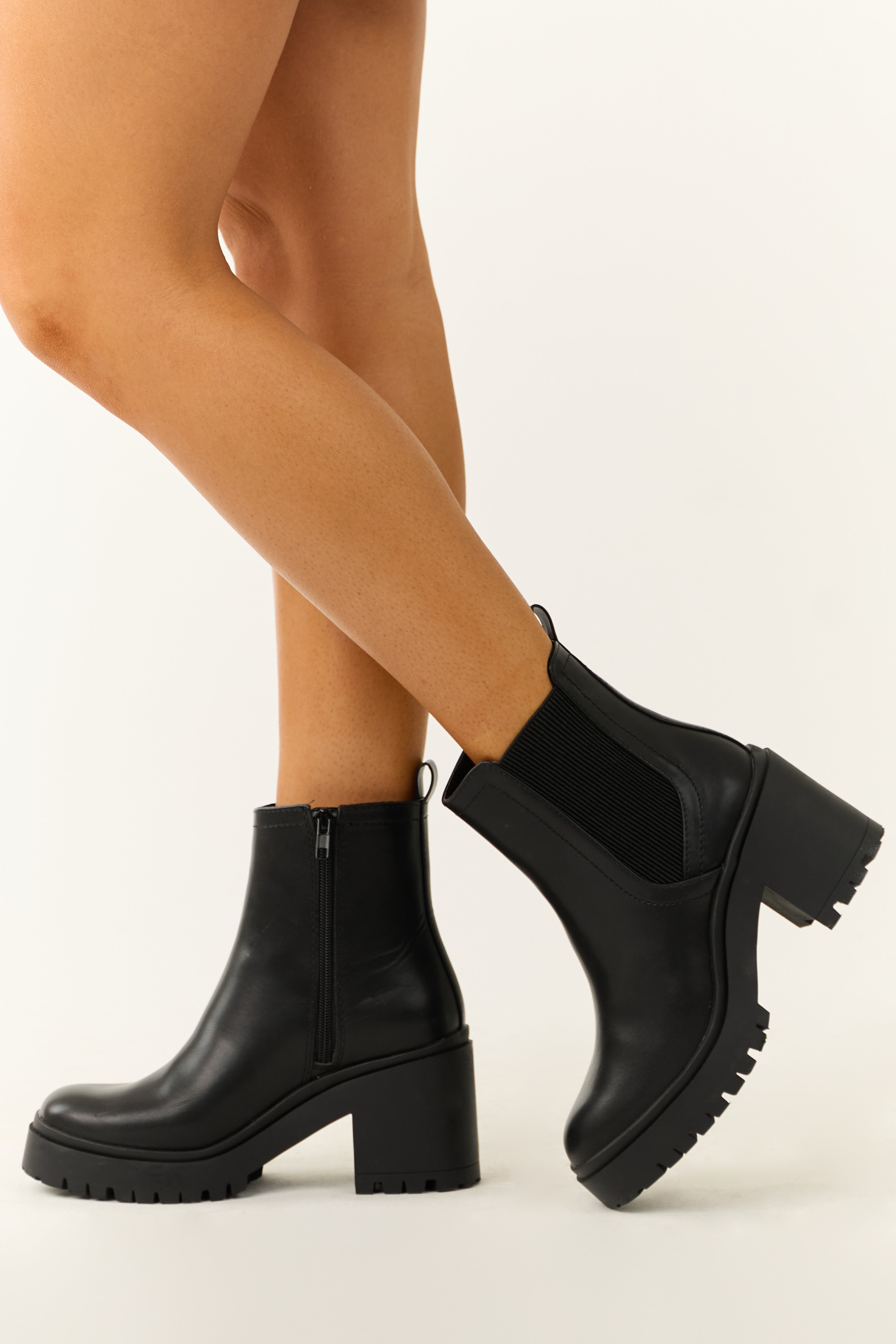 Black Faux Leather Chucky Platform Heel Bootie