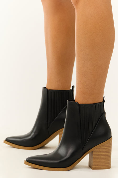 Black Faux Leather Side Panel Heeled Bootie