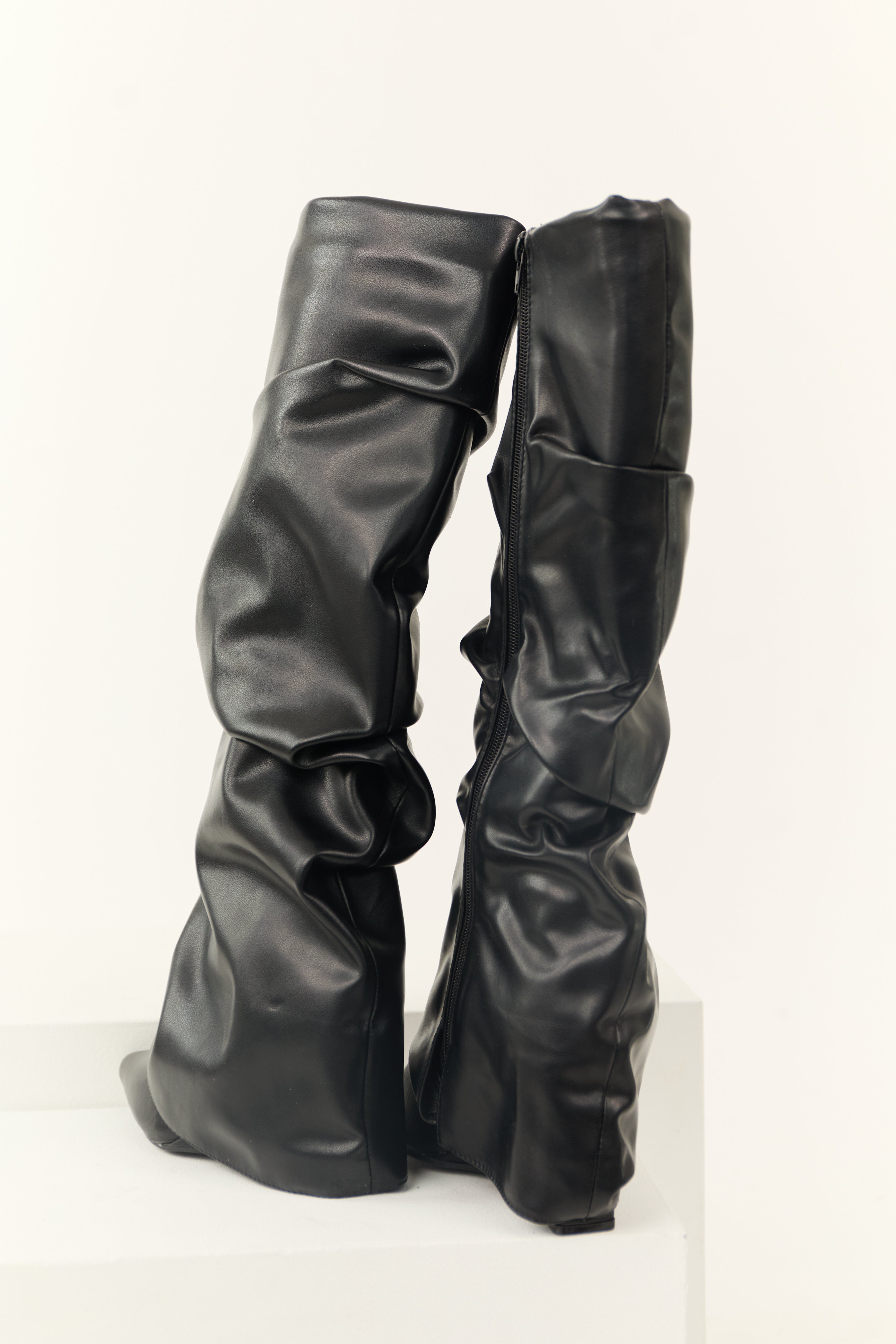 Black slouchy thigh high boots online