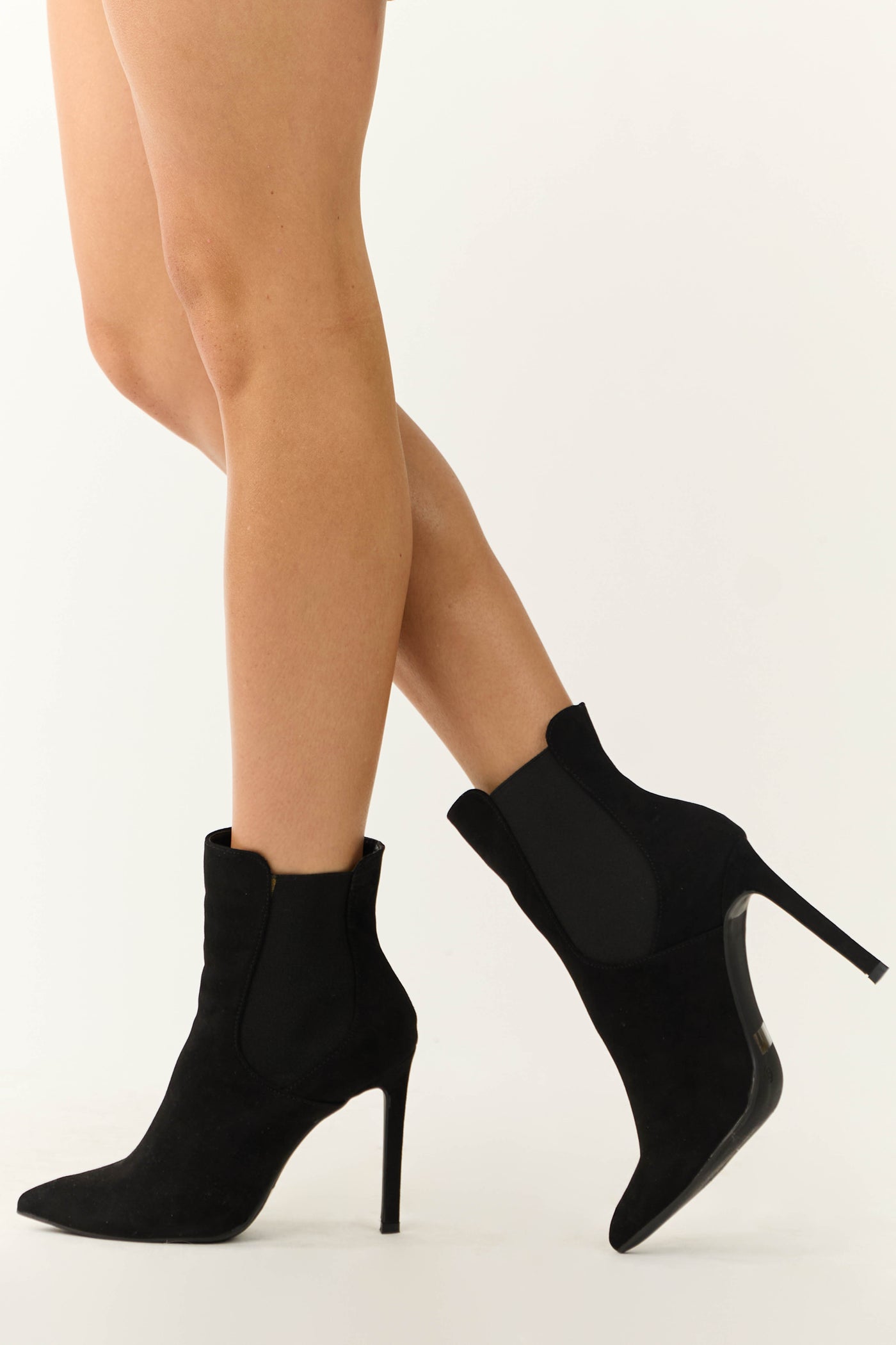 Black Faux Suede Elastic Panel Stiletto Booties