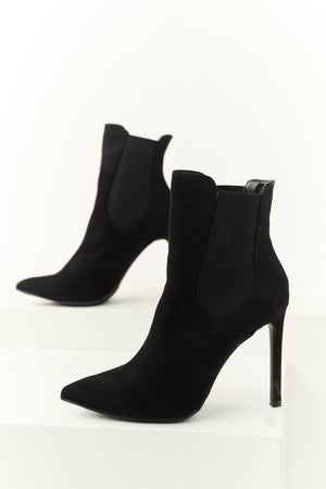 Black Faux Suede Elastic Panel Stiletto Booties