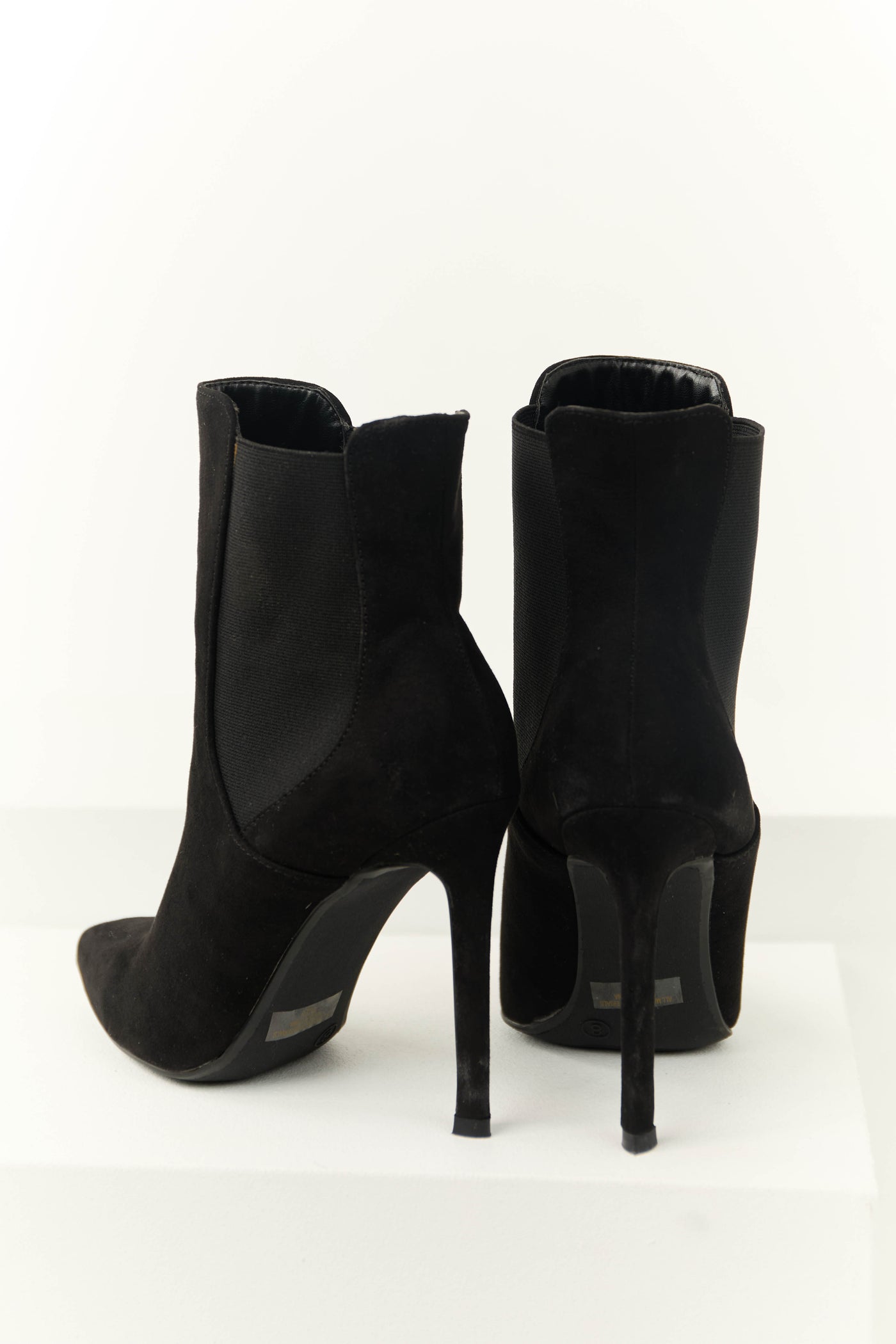 Black Faux Suede Elastic Panel Stiletto Booties