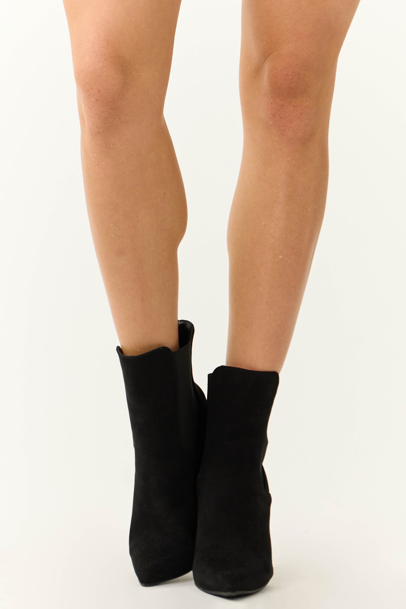 Black Faux Suede Elastic Panel Stiletto Booties