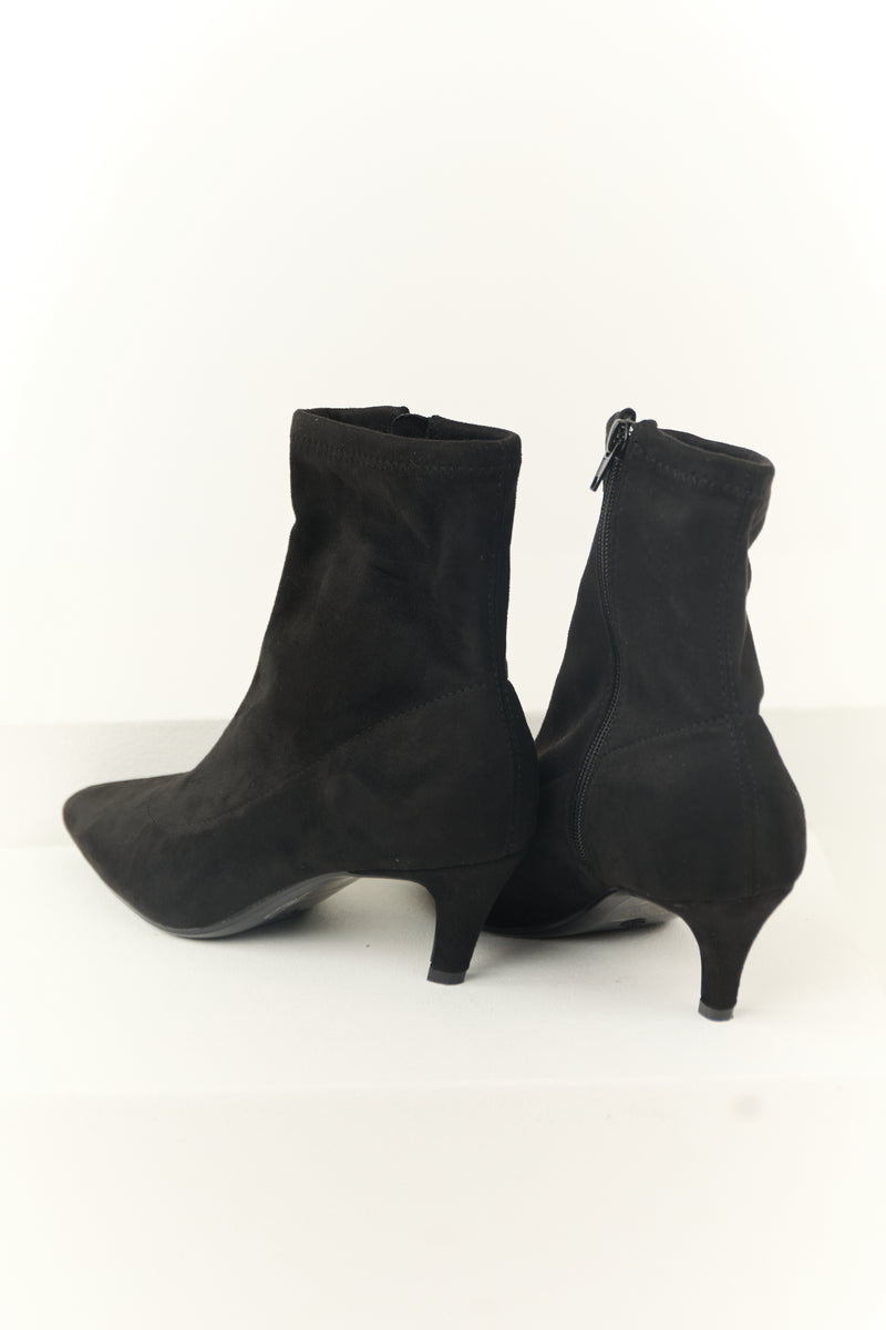 Black Faux Suede Pointed Toe Ankle Booties with Heel