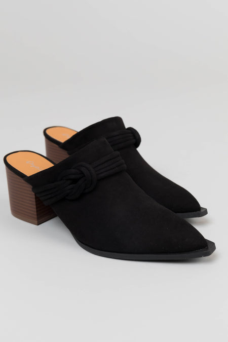 Black Faux Suede Pointed Toe Mules