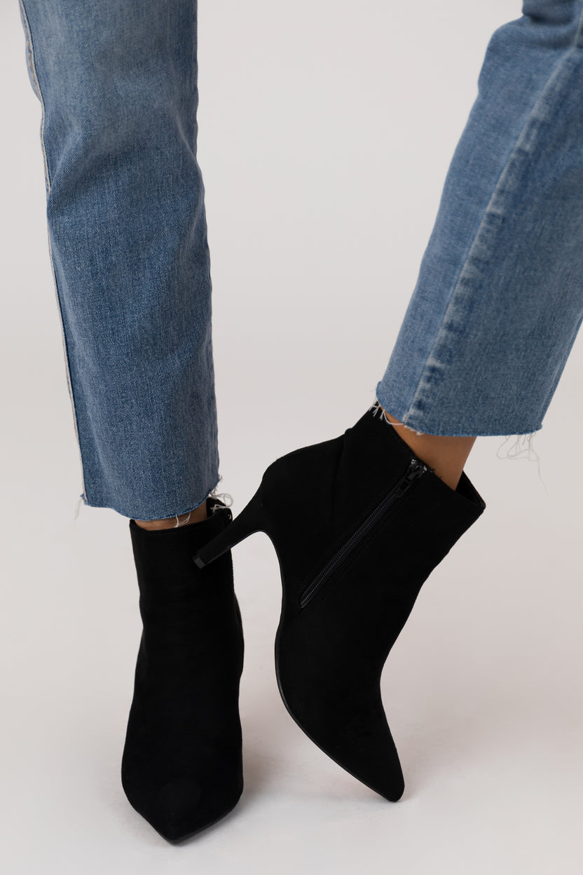 Black Faux Suede Pointed Toe Stiletto Booties