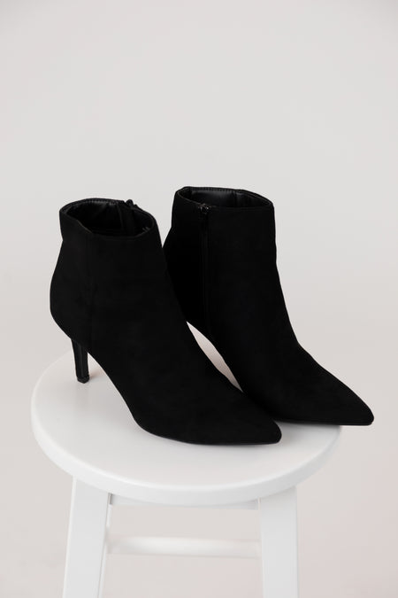 Black Faux Suede Pointed Toe Stiletto Booties