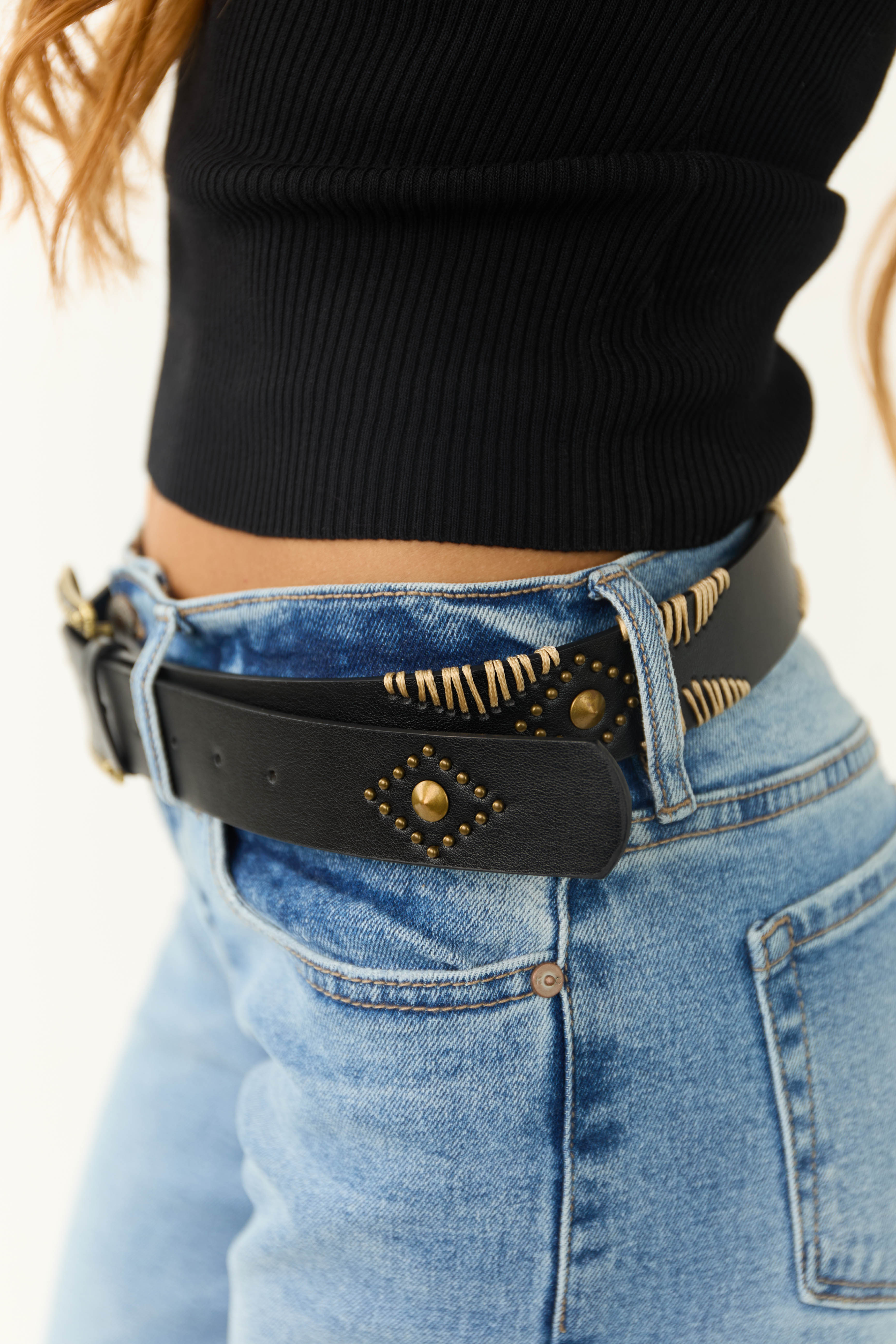 Black Floral Etched Buckle Belt