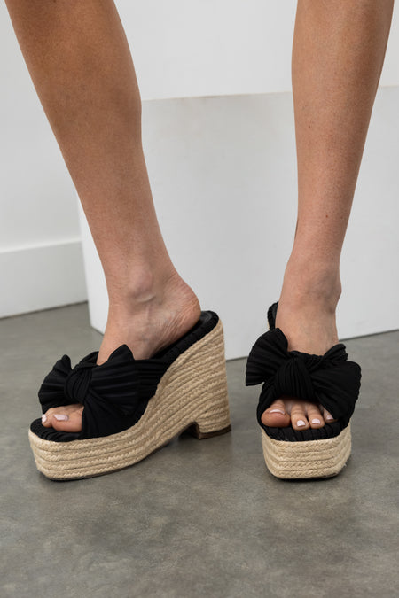 Black Front Bow Espadrille Platform Wedges