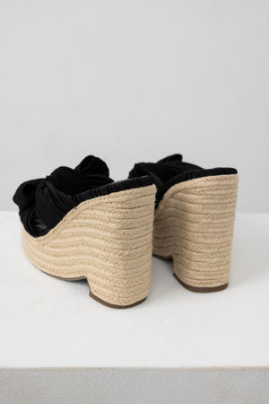 Black Front Bow Espadrille Platform Wedges