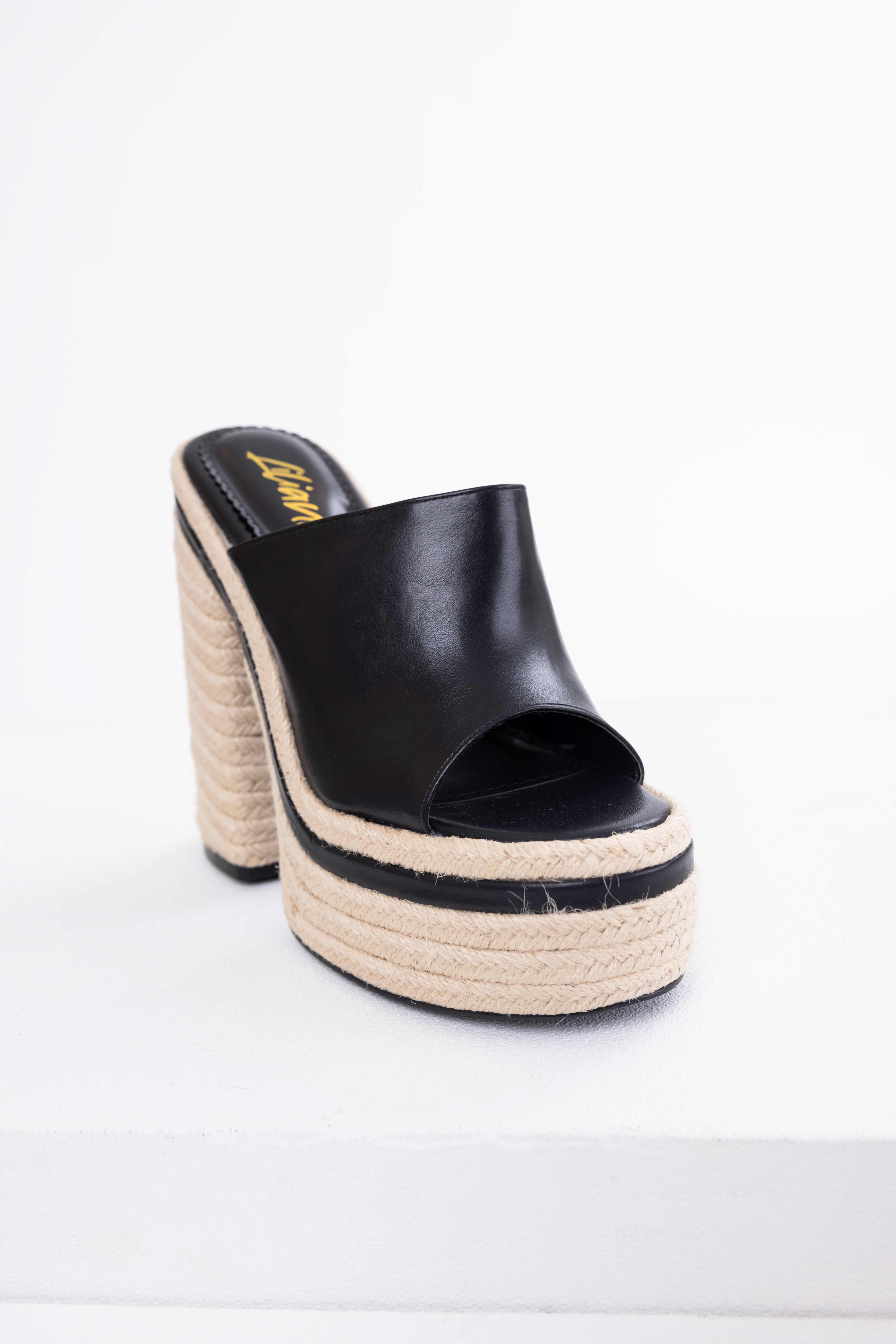 Black High Heel Espadrille Platform Sandals