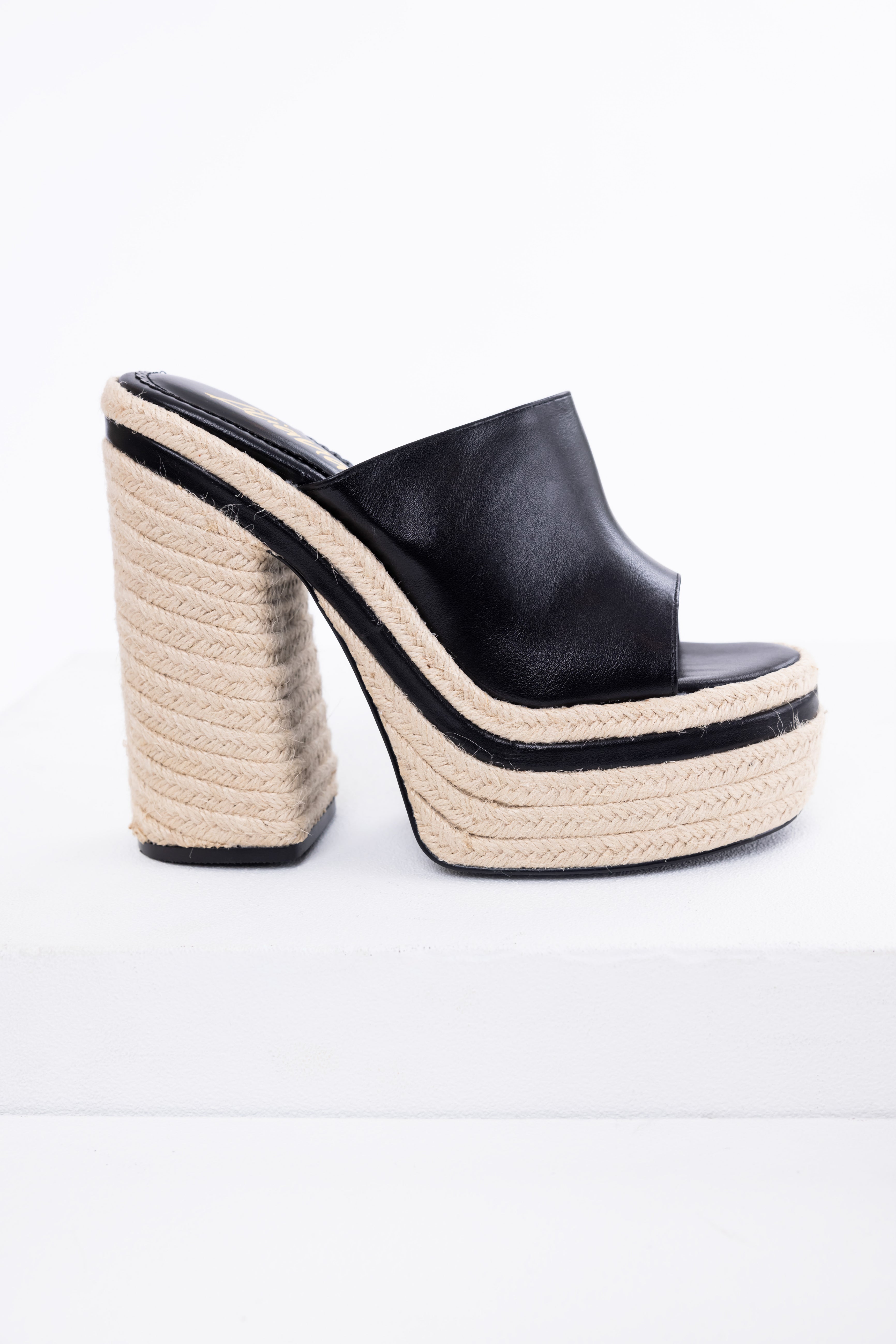 Black High Heel Espadrille Platform Sandals