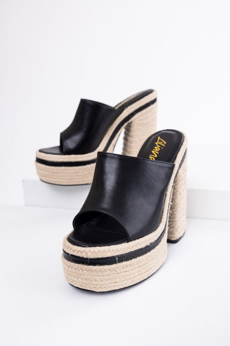 Black High Heel Espadrille Platform Sandals