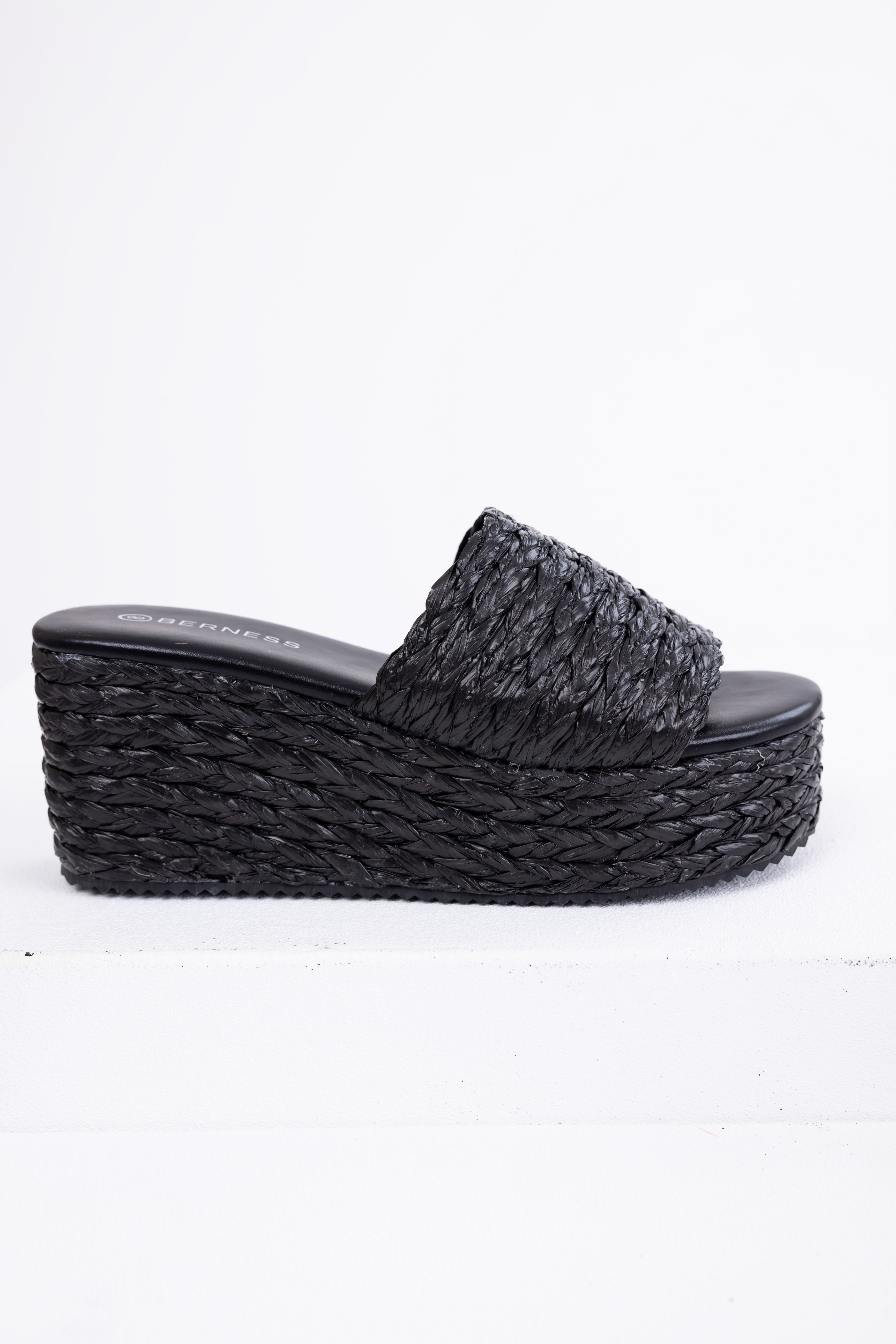 Black Jute Woven Cushioned Platform Wedges